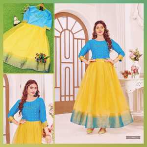 Kurti ชุดราตรีผ้าออร์แกนซ่าแท้สำหรับผู้หญิง,ชุดเดรสยาวแบบชิ้นเดียวดีไซน์แบบดั้งเดิมสำหรับใส่ทำงานในมือสวมใส่สูทส่งออกจากราชวงศ์ - Product Image 3