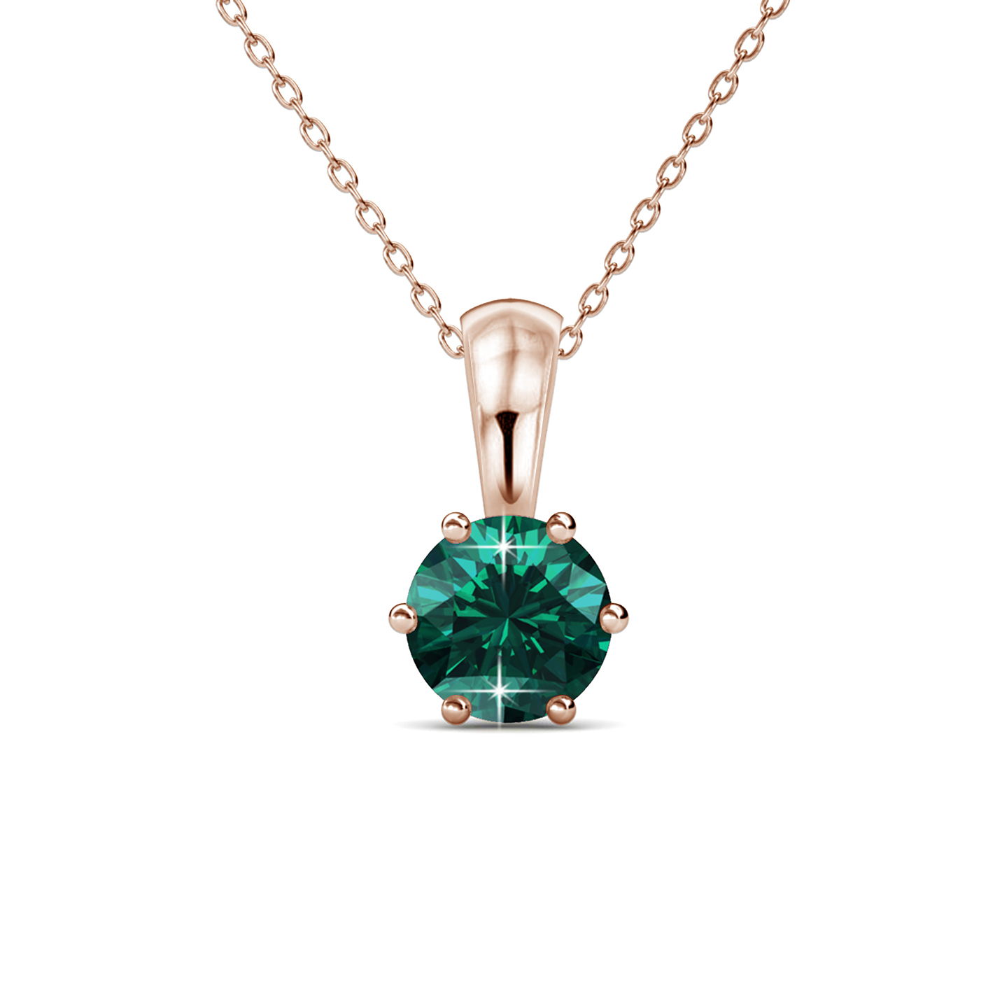 Brass 18k Rose Gold Plated Pendant - Emerald