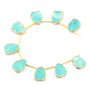 Green Howlite Brass Beads Uneven Shape Side Drilled <b>Gold</b> Plated 9 Strand Jewelry Findings - Product Image 4
