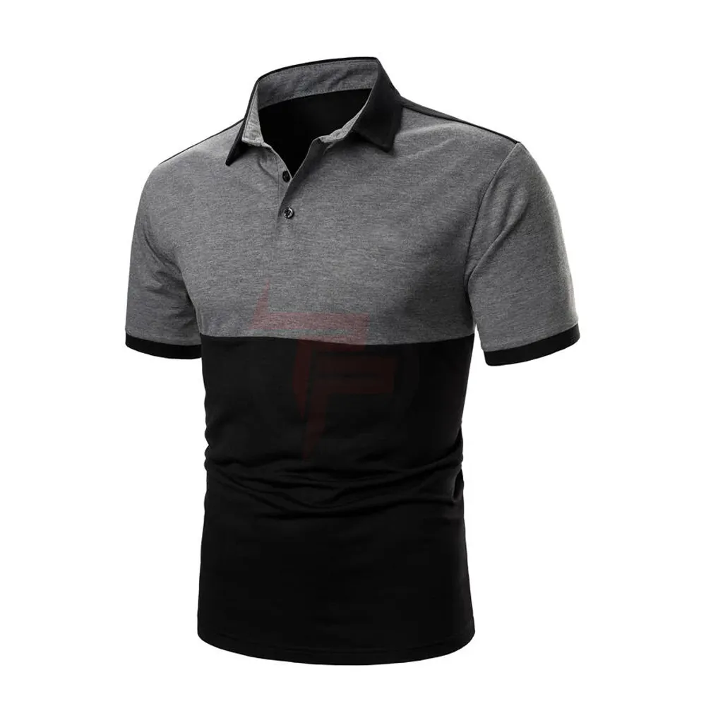 Men Black And Grey Colorblock Polo Shirt / Solid Sports Men Casual Polo T Shirts / Short Sleeve Men's Cotton Polo T Shirts