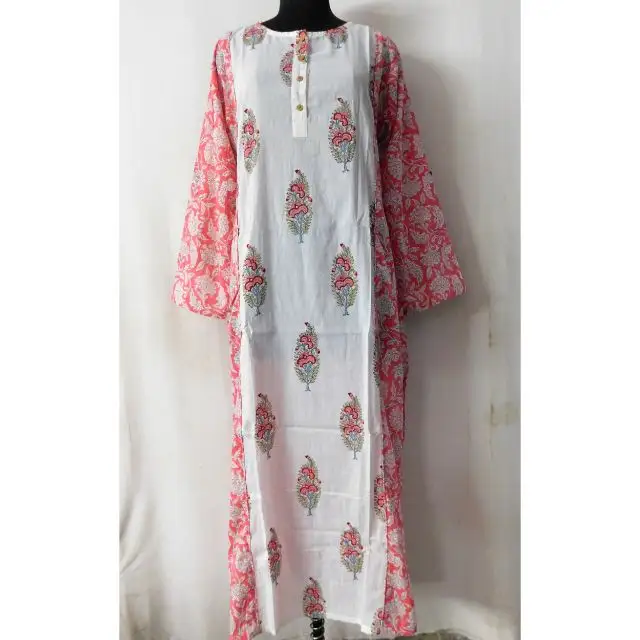 Cotton long dress multi colored patchwork floral printed tunic block printed kurtis designer top