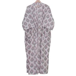 Bloemenblokprint Puur Katoenen Kimono Damesstrand En Festivalhoes Handgemaakt Gewaad Bruidsmeisje Zomerkleding Bikini Katoenen Badjas - Product Image 1