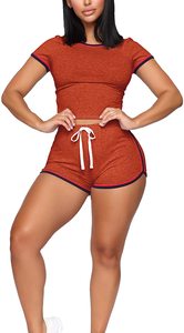 New High-Waisted Skinny <b>Tights</b> Casual Sports 2-Piece Women's Set with Solid Pattern Hip Shorts T-Shirt Knee Short Pants Suit - Product Image 5