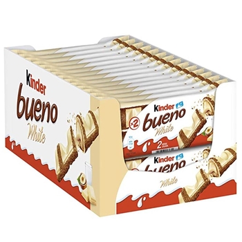 Barres blanches Kinder Bueno, boîte de 30 barres de chocolat blanc, noisettes et gaufrettes