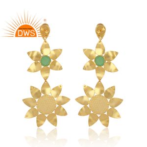 Calcedonia de vidrio de moda de piedras preciosas pendientes de latón proveedor de joyas de diseño de la flor, pendientes del fabricante - Product Image 3