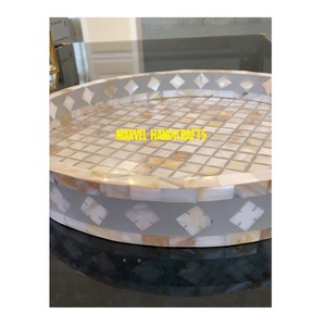 Mother of Pearl Inlay Round Serving Tray | Handmade Wooden Luxury Tray | Arabic Ramadan <b>Eid</b> Home Decor <b>Gift</b> Premium Kitchen Tray - Product Image 2