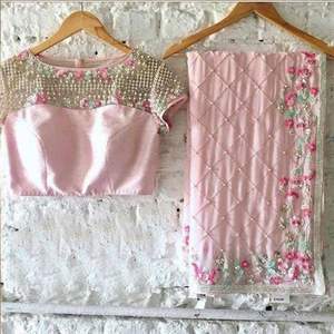 Sari de trabajo manual pesado de diseñador hermoso y elegante con cuentas de vidrio y trabajo de piedra para bodas, fiestas y festivas - Product Image 1