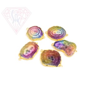 Solar cuarzo Latón chapado en oro Natural Multi piedra preciosa CZ hecho a mano bisel joyería encanto piedra natal Boho conector - Product Image 1