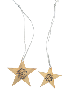 WOOD STAR HANGING ORNAMENT WITH SNOWFLAKE DESIGN HIGH QUALITY NEW DESIGN CHRISTMAS <b>TREE</b> DECORATION - Product Image 1