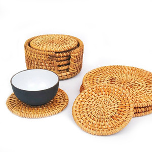 <b>Placemats</b> Rattan 4Pcs Cattail Straw <b>Round</b> Woven <b>Placemats</b> for Dining Table Rattan Table Mats - Product Image 2