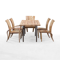 Table à manger rectangulaire Ndoro 4 places, bois massif, pieds en métal, finition naturelle, design moderne, salle à manger, maison, hôtel, mobilier