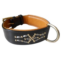 Collier pour chien OWE de luxe, haute qualité, écologique, en cuir véritable super doux, motif uni, rivets, rembourré, personnalisé pour la promenade