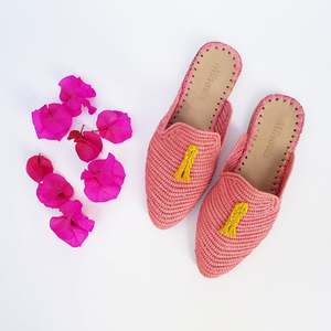 รองเท้า Raffia รองเท้าแตะทำด้วยมือสีชมพู - Product Image 1