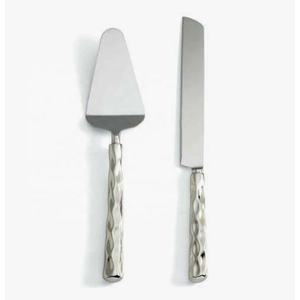 Juego para servir pasteles de acero inoxidable con mango de corte de diamante Juego para servir pasteles de boda de acero inoxidable Hoja plateada - Product Image 2