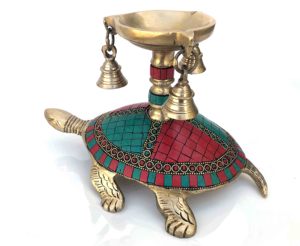 Nirmala Handicrafts Brass Tortoise Diya Oil diyas for puja temple home decor tortoise oil diya with bell Stone Work Diya - Product Image 4