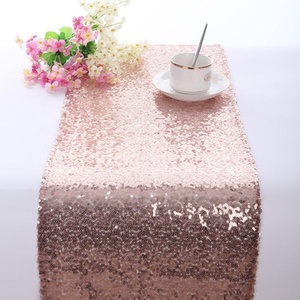 Rose Gold Sequin Table Runner Luxury Wedding Decor Polyester Material Washable Machine Made Solid Pattern - Product Image 1