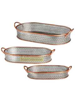 Bandeja de servicio redonda de Metal de acero galvanizado de diseño vintage con asas Bandeja de servicio retro más nueva - Product Image 6