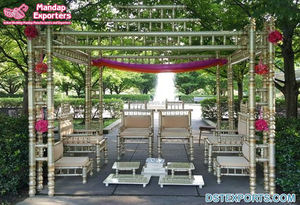 Mariage De rêve Événement Circulaire Or Mandap De Mariage De Luxe Or Regal Mandap ROYAUME-UNI Indien Jali Sculpté Mandap De Mariage - Product Image 6