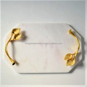 Elegante bandeja de servicio de mármol de alta calidad con mango de metal dorado para Decoración de mesa - Product Image 3