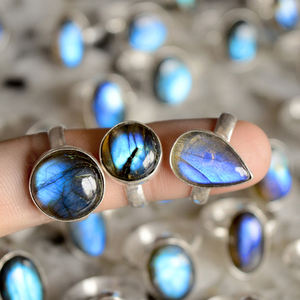 Bague en pierre précieuse naturelle pour homme, anneau en argent labradorite, superposition d'argent 925, prix de gros - Product Image 6