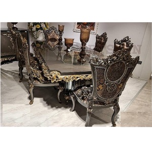 โต๊ะรับประทานอาหารไม้สักที่ทันสมัยพร้อมเก้าอี้,ชุดโต๊ะทานอาหาร Royal Metallic เสร็จ - Product Image 1