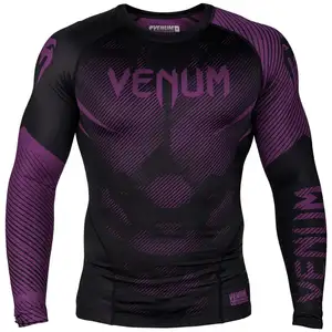 High Quality Custom Men's Compression Rash Guard Long Sleeve Purple Green BJJ Training Tops T Shirt Gym MMA