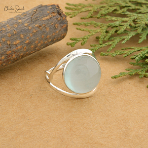 Bague aigue-marine naturelle 12mm forme ronde cabochon pierre AAA qualité aigue-marine 925 argent Sterling bague pour femme bijoux de mode - Product Image 1