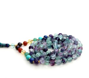 Comprar energizado 7 Chakra fluorita Mala 108 cuentas collar largo Piedras Naturales curación cristal piedra estilo religioso regalo - Product Image 3