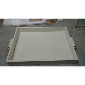 ที่ให้บริการกาแฟสีขาวหรูหรา0.605X0.38X0.065 MDF Shagreen กำมะหยี่ Faux Shagreen ถาดน้ำชาสี่เหลี่ยมพร้อมที่จับแทรกทองเหลือง - Product Image 1