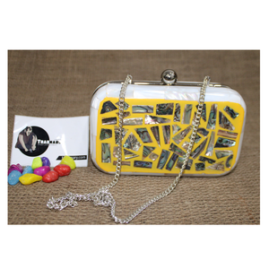 Tradnary <b>Clutch</b> Handbags in White & <b>Yellow</b> Color for Ladies Fashion Purses and Handbags for Gift Mother of Pearl Inlay & Resin - Product Image 1