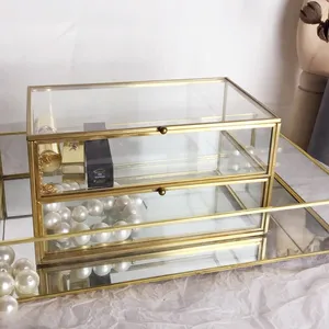 Caja rectangular de bronce para joyas, contenedor de vidrio de bronce, vitrina de exhibición, caja de joyería para dama de honor, regalo de novia - Product Image 1