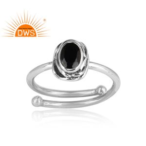 925 Sterling Silver Oxidized Adjustable <b>Ring</b> Jewelry Natural <b>Black</b> <b>Onyx</b> Oval Cut Gemstone Stackable <b>Ring</b> Jewelry Wholesaler - Product Image 2