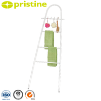 Porte-serviettes autoportant blanc avec 4 barres, étagère de rangement pour salle de bain, design minimaliste, construction en acier, support pour serviettes de bain