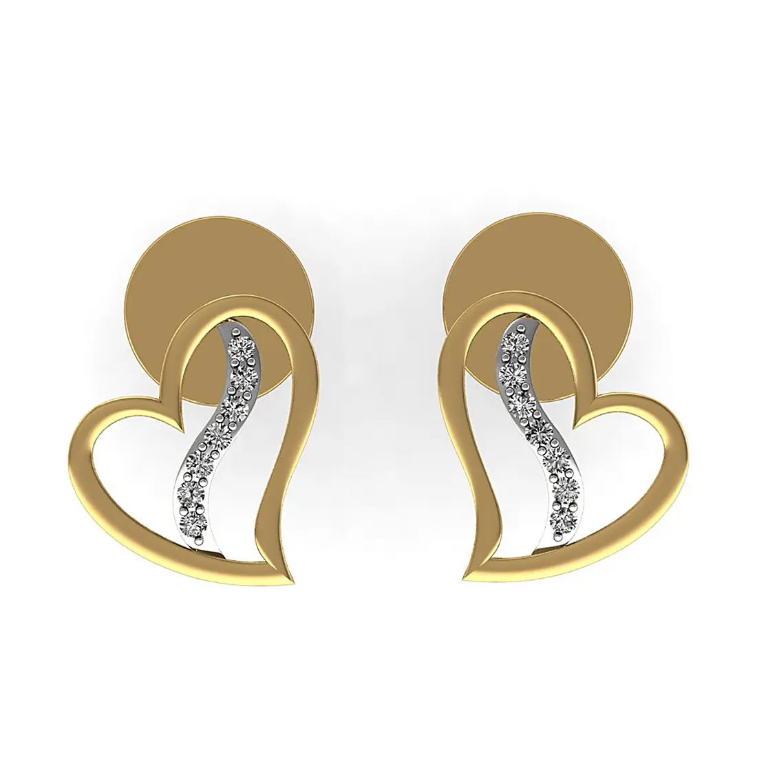 Pave Berlian 18K Anting Kancing Hati Emas Padat Kuning Alami Anting-Anting Kancing Berlian Emas Stud Perhiasan Bagus Produsen