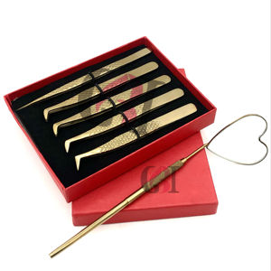 เครื่องมือเสริมสวยกระจกกระจกดีไซน์หัวใจทำจากสเตนเลสสตีลใช้ในการต่อขนตาเพิ่มวอลลุ่มบูตตรงพลาสม่าสีทอง - Product Image 1