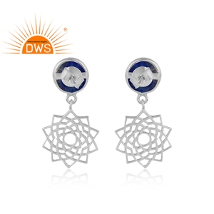 Boucles d'oreilles en Lapis-Lazuli naturelles en argent fin, bijou de styliste, couronne, Chakra, vente en gros, - Product Image 3