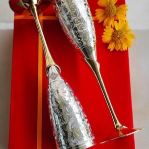 Luxury <b>Silver</b> Plated Goblet Glass Set Handcrafted Vintage Brass Wine Goblets Premium Wedding & Bridesmaid Gift Home Decorative - Product Image 1
