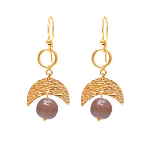 Pendientes colgantes de piedra lunar de melocotón de Plata de Ley 925 sólida, joyería chapada en oro hecha a mano, estilo moderno para bodas y regalos - Product Image 1