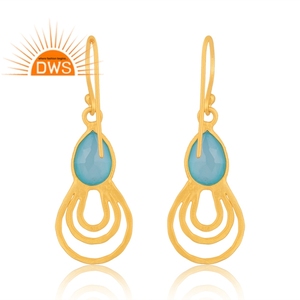 Boucles d'oreilles pendantes en argent sterling 925 faites à la main en Inde, avec pierre précieuse naturelle en calcédoine aqua, bijoux pour femmes, cadeau pour elle - Product Image 4