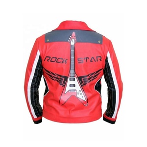 Chaqueta de motorista de color rojo Chaqueta de cuero Pu genuino de diseño personalizado para hombre de nuevo estilo Chaquetas de moda con mangas a rayas - Product Image 2