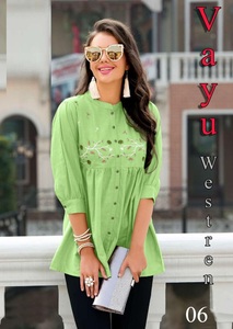 Kurta Style เสื้อคอตตอนปักลายสำหรับผู้หญิง,เสื้อคอตตอน/แฟนซีแขนยาวดีไซน์สวยแบบเฉพาะ - Product Image 6