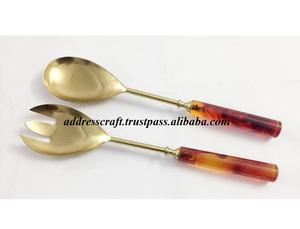 Juego de servidor de ensalada de acero inoxidable 18/8 de estilo americano, herramientas de cocina con mango de resina para el hogar, Hotel, restaurante, cuchara para ensalada, tenedor - Product Image 6