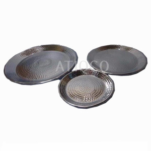 Modern Classic Ins Design Eco-Friendly Aluminium Round Celadon Dish <b>Tray</b> Hammered <b>Mirror</b> Polish with Fruit Pattern for Parties - Product Image 1