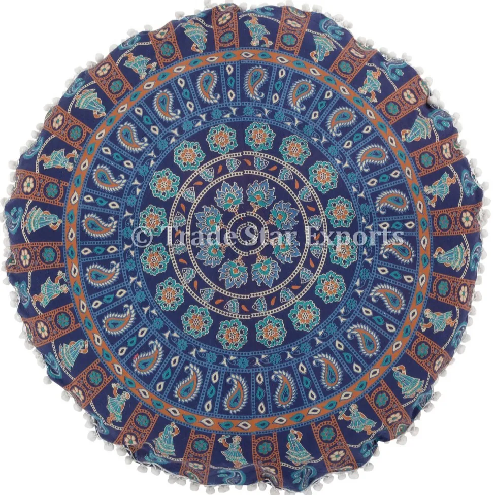 Housse de coussin rond en coton, tapisserie Mandala de grande taille, couvre-oreiller de méditation, animé, décoratif, 32"