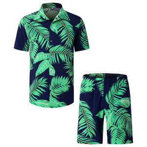 Short Sleeve Hawaiian Shirt & Shorts Summer Casual Beach Hawaii Shirts Shorts Pants Two Piece Suit Set for Men - Product Image 1