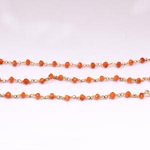 Cadena de cuentas de rosario de plata de ley 925 de piedras preciosas de cornalina con collar de moda chapado en oro para regalo de boda o fiestas. - Product Image 1