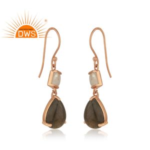 Rainbow Labradorite Gemstone Earrings Rose Gold Plated Jewelry Handmade Silver Dangle Earrings Wholesale - Product Image 2