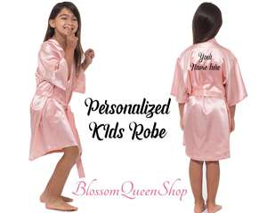 Children Satin Robes Kids Robe, Bridesmaids Gifts Bridal Party Robes Satin <b>Silk</b> <b>Kimono</b> - Product Image 2