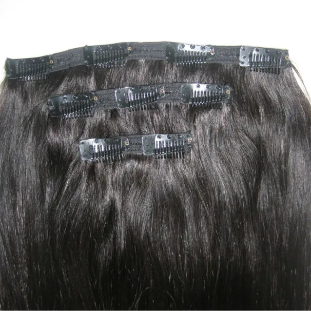 Extensiones de cabello humano con Clip, Cabello 100% humano con fondo grueso, 100% humano sin procesar, India