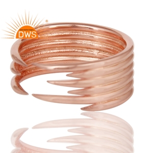 Handmade Six Line Design Stackable Ring Jewelry Wholesaler 14k Rose Gold Plated Ring Plain Silver Jewelry Supplier - Product Image 2